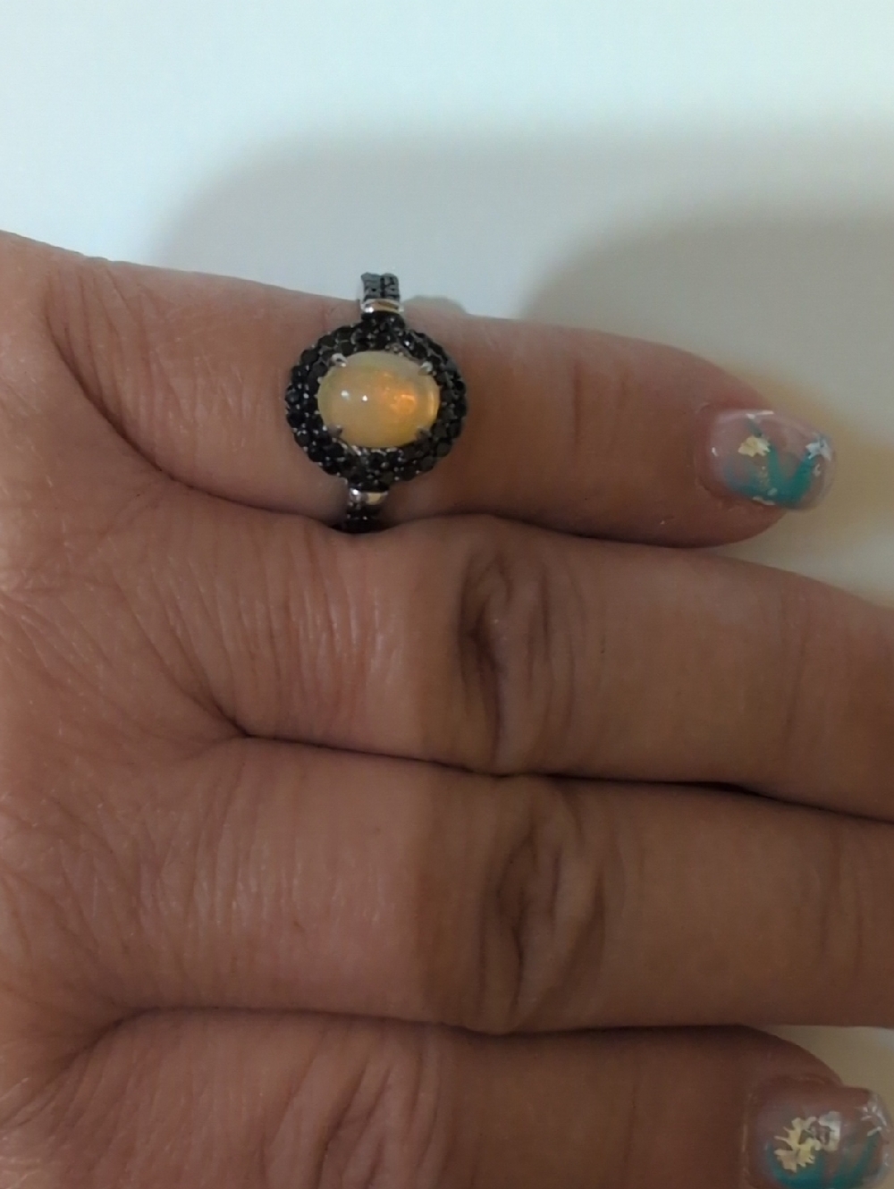 Sterling Silver Opal Black Spinel Ring Size 7 3/4 - Picture 7 of 7